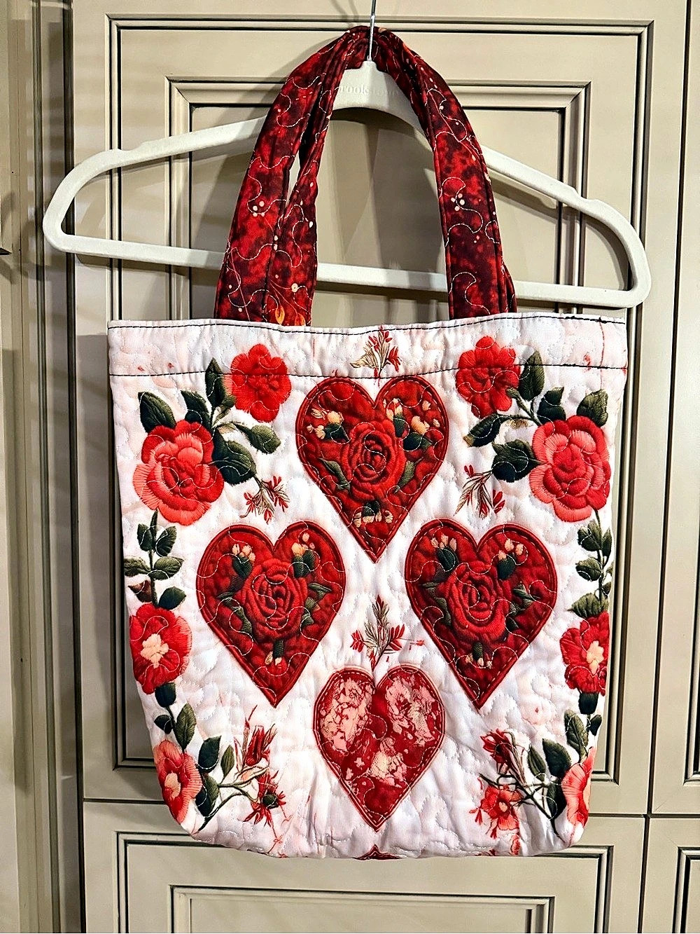 New Quilted Floral Rose Heart Travel Work Tote Bag Sewing Knitting